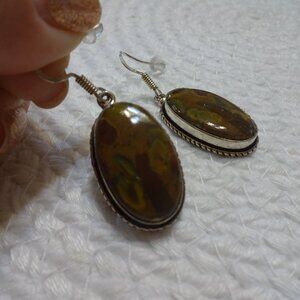 Natural BLOODSTONE Sterling 925 Dangle Earrings Handmade #946C